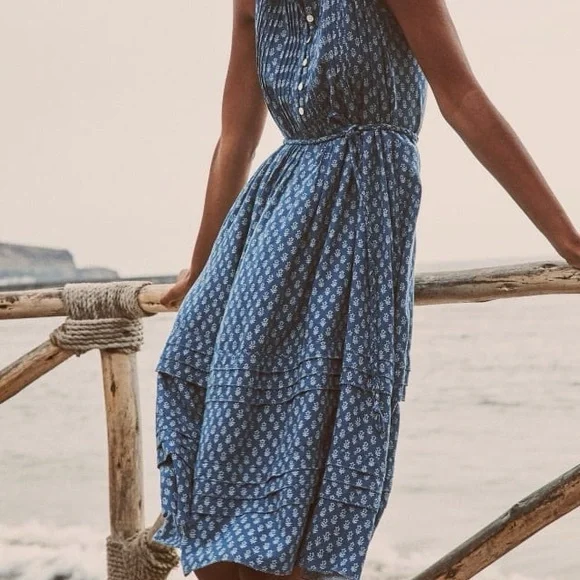Faherty Blue Geometric Midi Dress